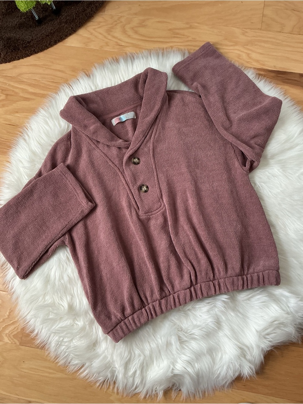 Free People Beach Mauve Half Button Elastic Waist Cropped Pullover Size Large